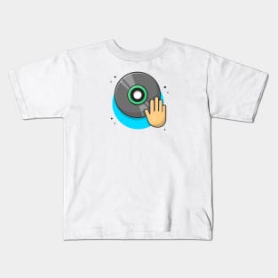 Vinyl Disk Music with Hand DJ Music Cartoon Vector Icon Illustration Kids T-Shirt